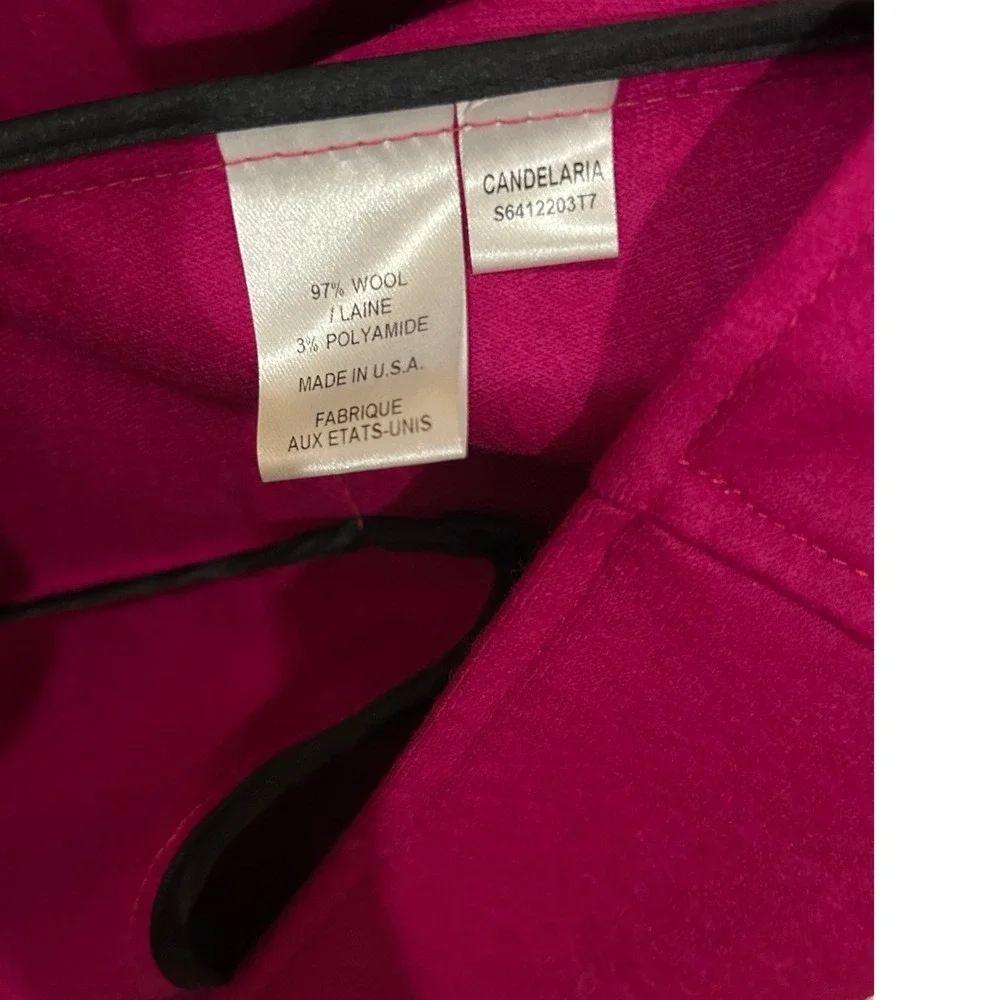 DIANE von FURSTENBERG DVF Wool Blend USA Magenta‎ Collarless Coat 3/4 Sleeves 12